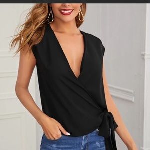 Black wrap tie at the waist shirt